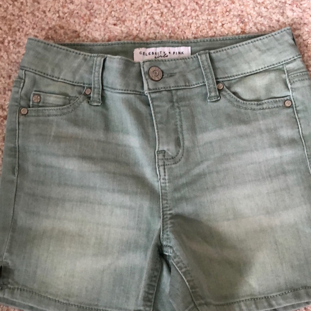 Light green denim shorts